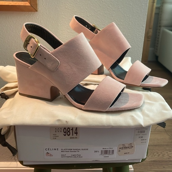 Celine platform sandal suede mid heel sandal light pink brand new size 39 1/2 - Picture 2 of 8